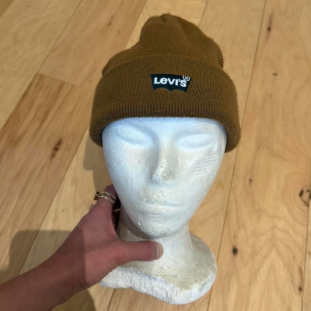 Levi's Tan Knit Cuffed Beanie with Logo Patch